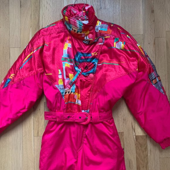 Vintage Skiing Jumpsuit 1980s 5th Avenue Italy Pink Retro Onesie US4 - Picture 7 of 13